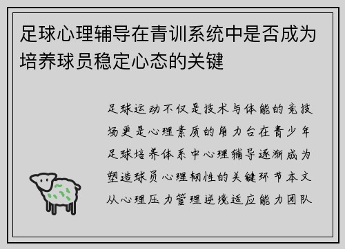 足球心理辅导在青训系统中是否成为培养球员稳定心态的关键